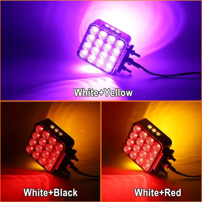 Partsam 2x Dual Revolution Amber/Red/Purple Square Double Face 38 Diode Marker/Turn Signal and Auxiliary Led Pedestal Light with Chrome Housing Sealed Replacement for Kenworth/Peterbilt/Freightliner - Image 2